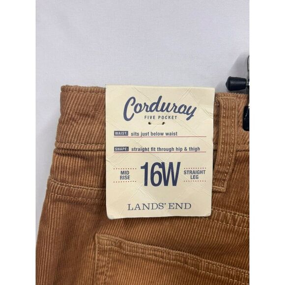 Lands‎ End Mid Rise Straight Corduroy Pants 16W Camel Five Pocket Womens Casual - Picture 3 of 11